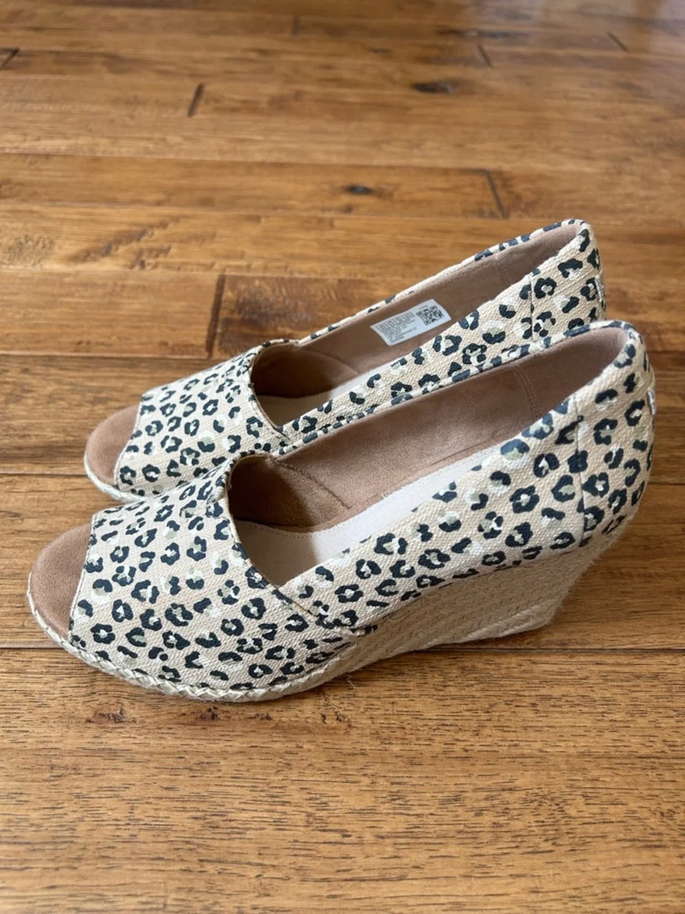 Toms Michelle Espadrille Wedge Heel Sandals Natural Textured Cheetah 8.5 New